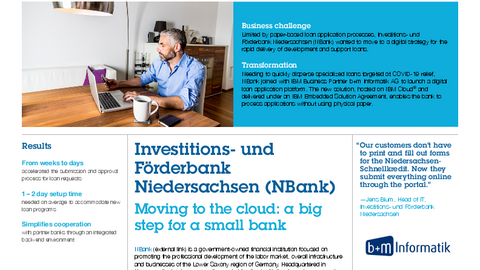 NBank joined with IBM Business Partner b+m Informatik AG to launch a digital loan application platform.